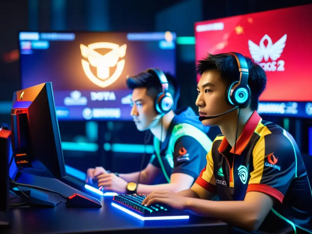 Un grupo de jugadores chinos de Dota 2 se concentran en un estudio de alta tecnología