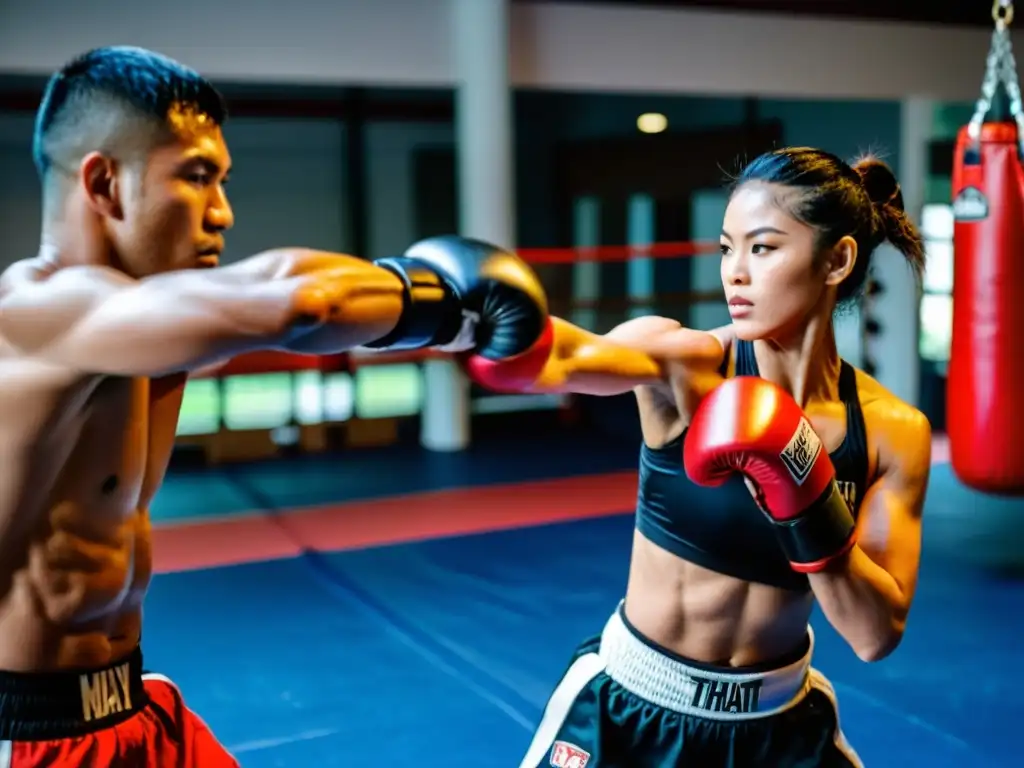 Grupo entrenando Muay Thai para fitness en un gimnasio, mostrando disciplina y dedicación en cada movimiento