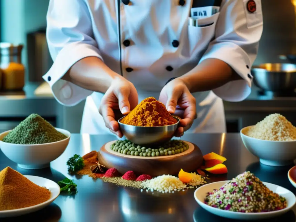 Las hábiles manos del chef fusionan salsas asiáticas transformando platos occidentales en una cocina moderna, reflejando la armonía culinaria