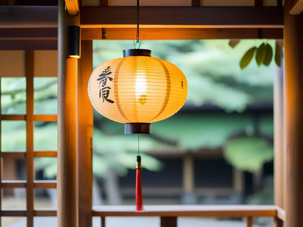 Una hermosa linterna japonesa ilumina con calidez el paisaje tradicional