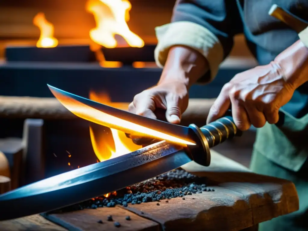 Un herrero japonés forja una espada katana con detalles cautivadores