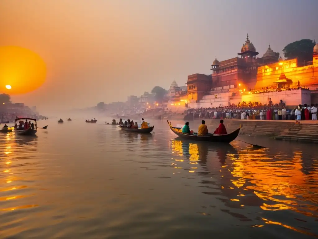 Hinduistas realizan rituales matutinos a orillas del sagrado río Ganges, buscando Moksha en el hinduismo