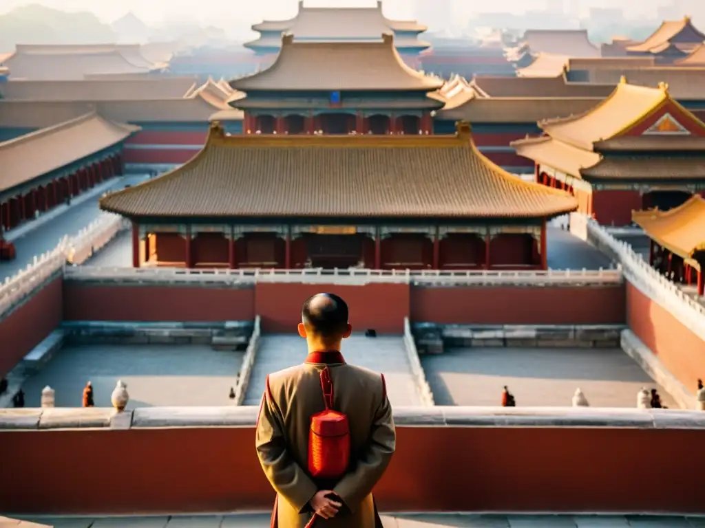 Un historiador reflexivo contempla la majestuosa Ciudad Prohibida en Beijing, capturando el 'Qing: Último suspiro imperial'