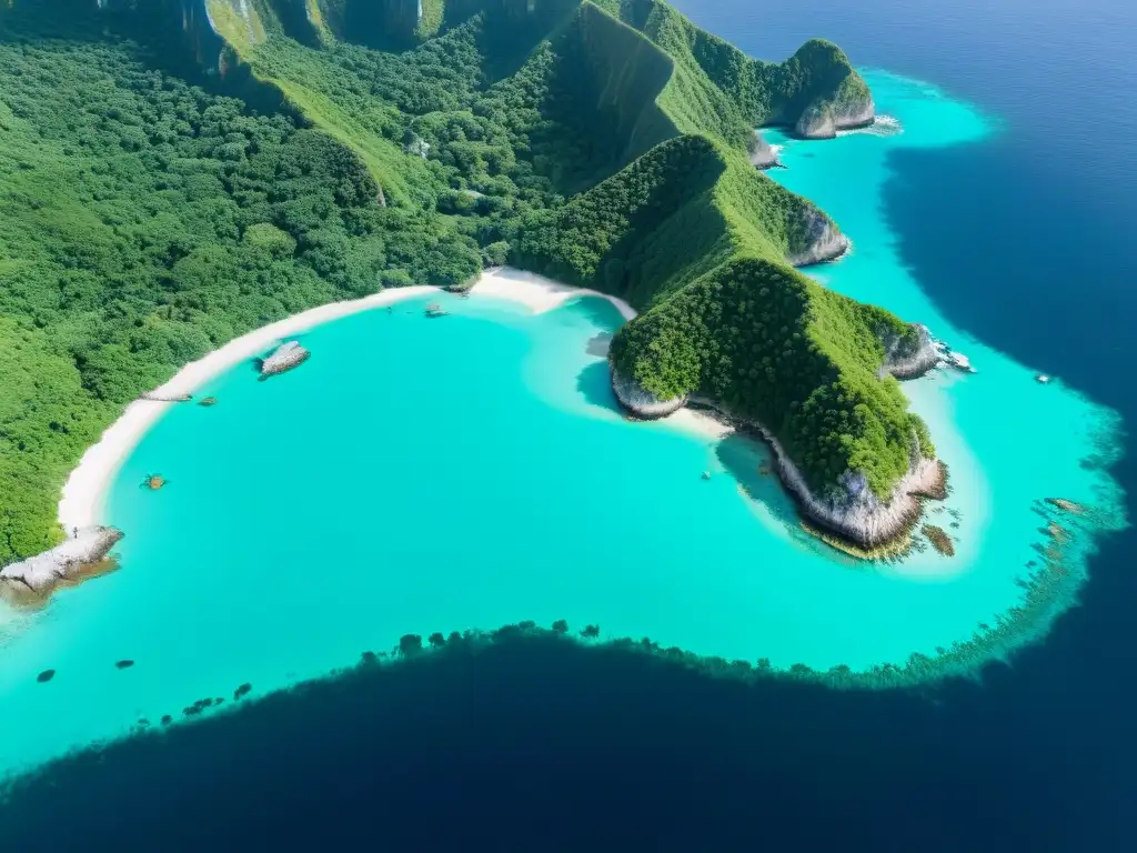 Descubre las historias de piratas en el Mar de China a través de esta impresionante vista aérea de la costa rocosa y las aguas turquesas