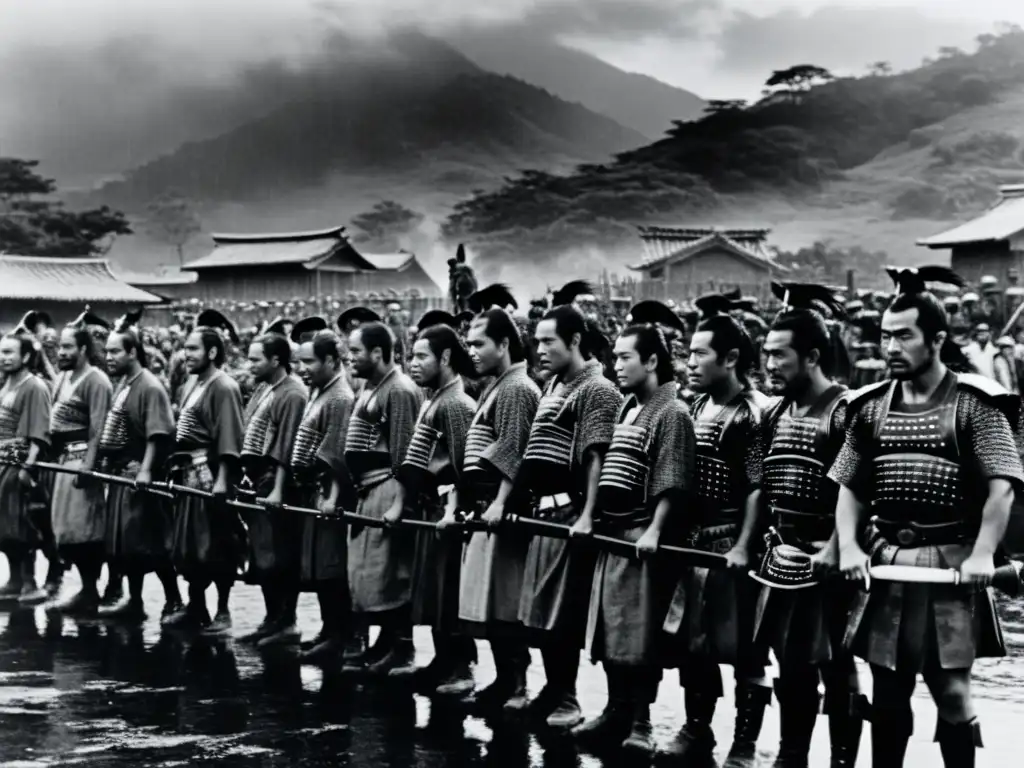 Un icónico momento de la película japonesa 'Los Siete Samuráis' de 1954, dirigida por Akira Kurosawa