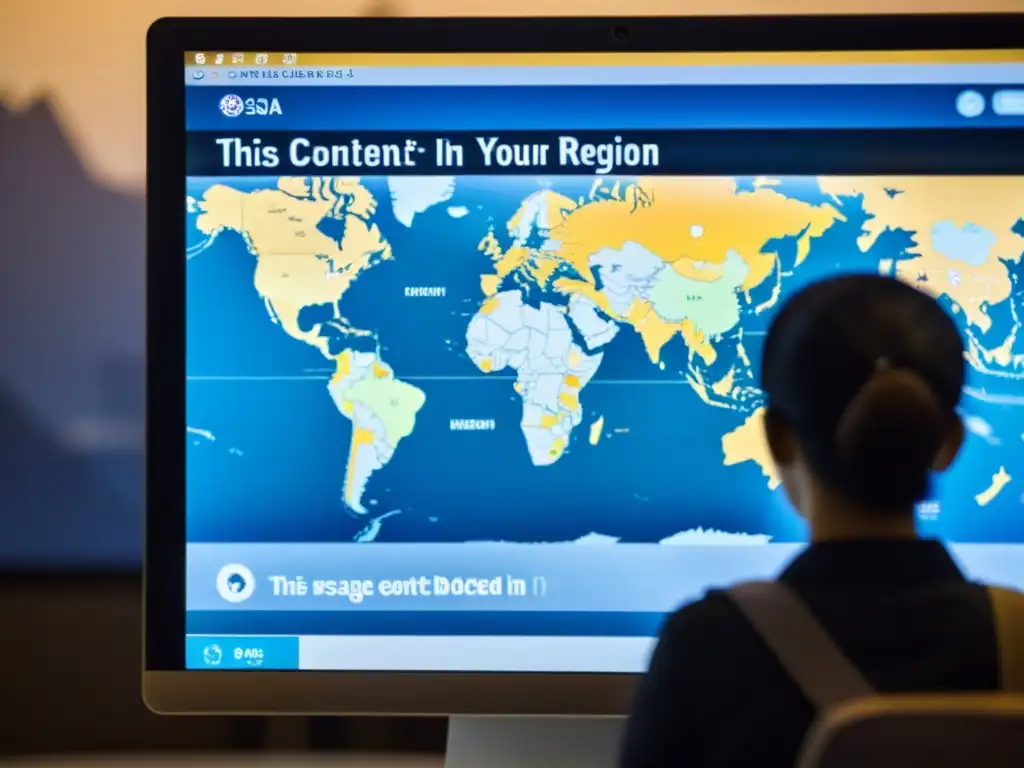 Imagen de censura digital en Asia con mapas y personas borrosas, simbolizando la restricción y control