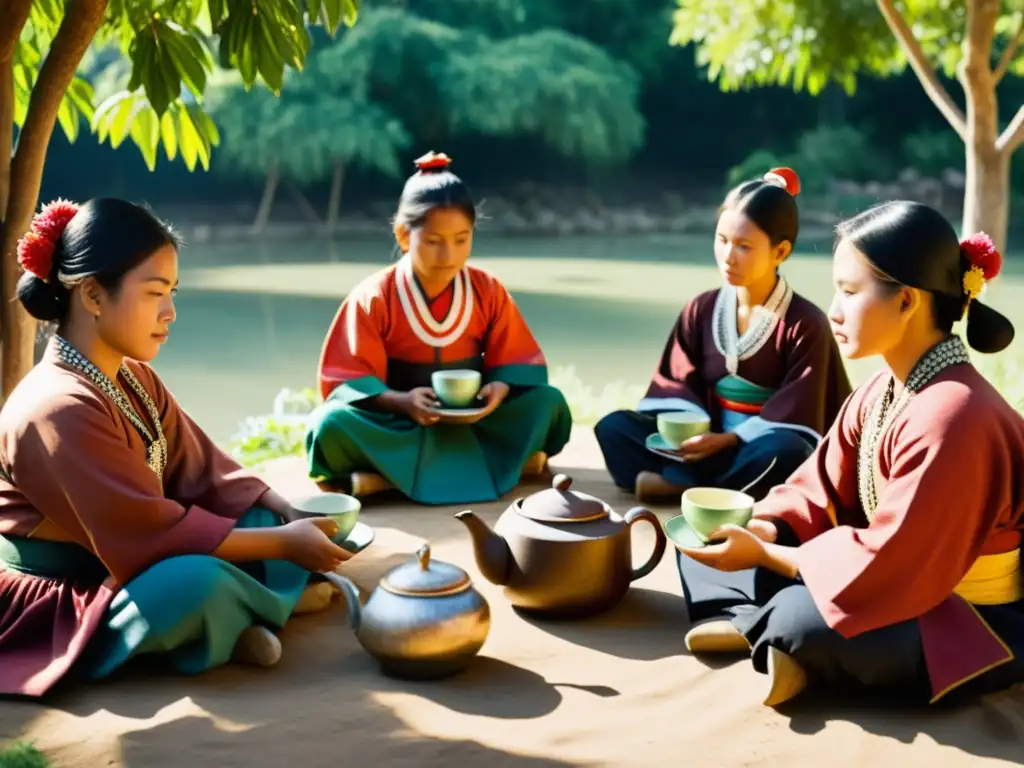 Imagen de una ceremonia de té tradicional con samuráis y campesinos en un jardín sereno, reflejando la relación samuráis campesinos sociedad feudal