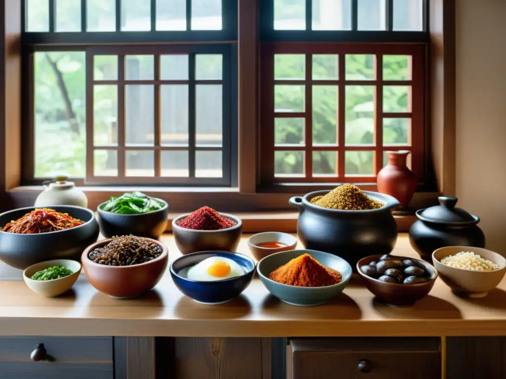 Imagen de cocina coreana tradicional con ingredientes umami