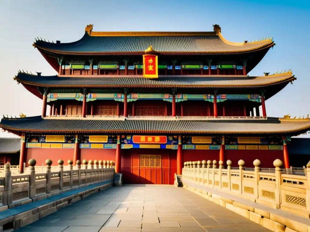 Imagen detallada del majestuoso Palacio Imperial en Xi'an, China, reflejando la grandiosidad de la arquitectura antigua y los detalles ornamentales