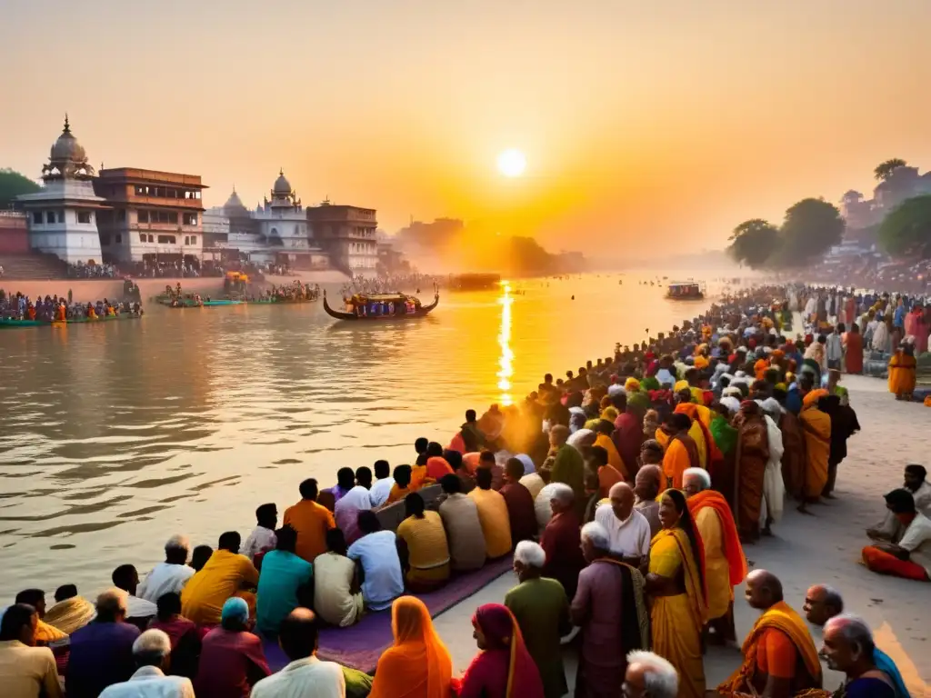 Imagen documental del amanecer en el río Ganges, con rituales y baños