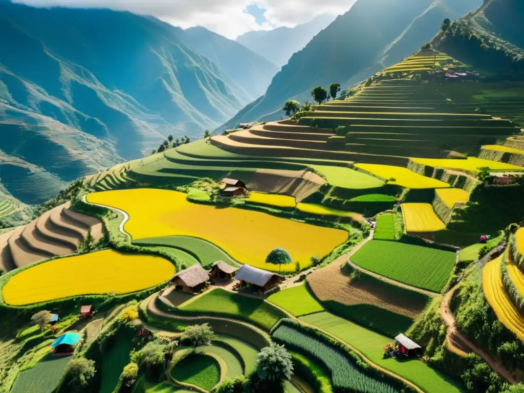 Imagen impactante de agricultura ancestral en los Andes, con técnicas agrícolas ancestrales adaptación cambio climático