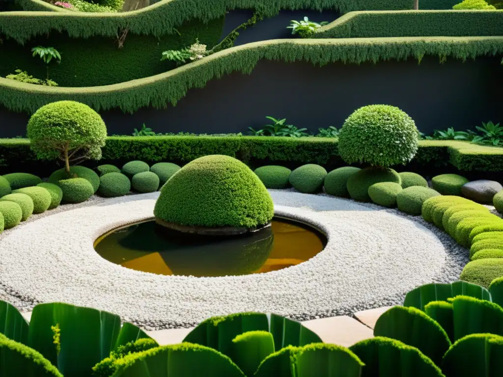 Imagen impactante del arte de los jardines japoneses en El Chaniwa, con diseño meticuloso y atmósfera serena y armoniosa