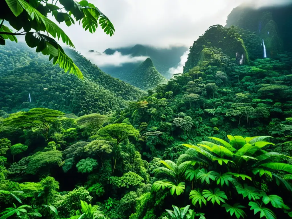 Imagen impactante de un exuberante bosque tropical en Asia, con una variedad de flora y fauna