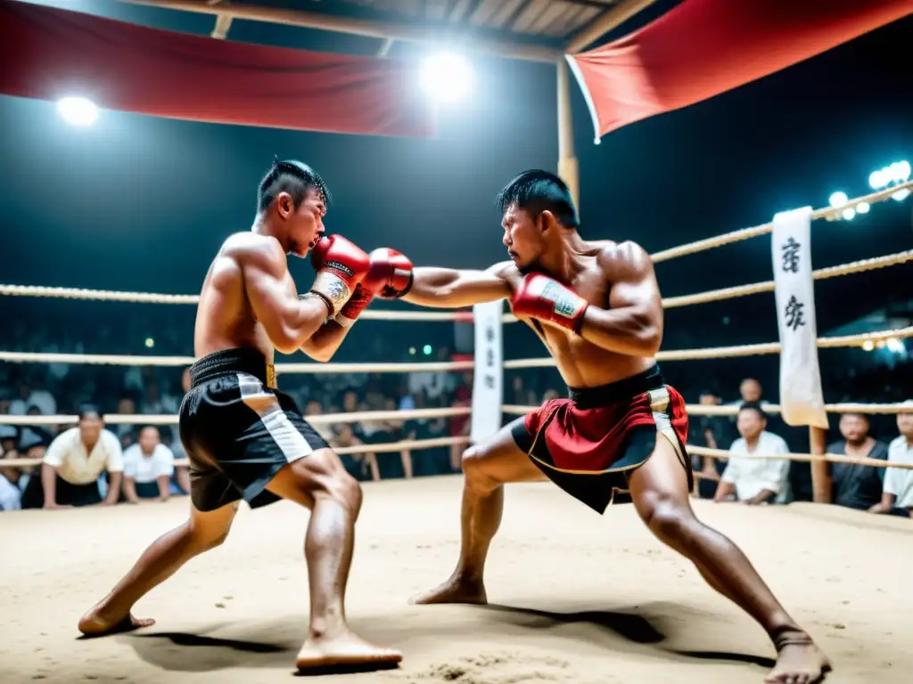 Imagen impactante de una intensa pelea de Lethwei en Myanmar, con espectadores y música tradicional