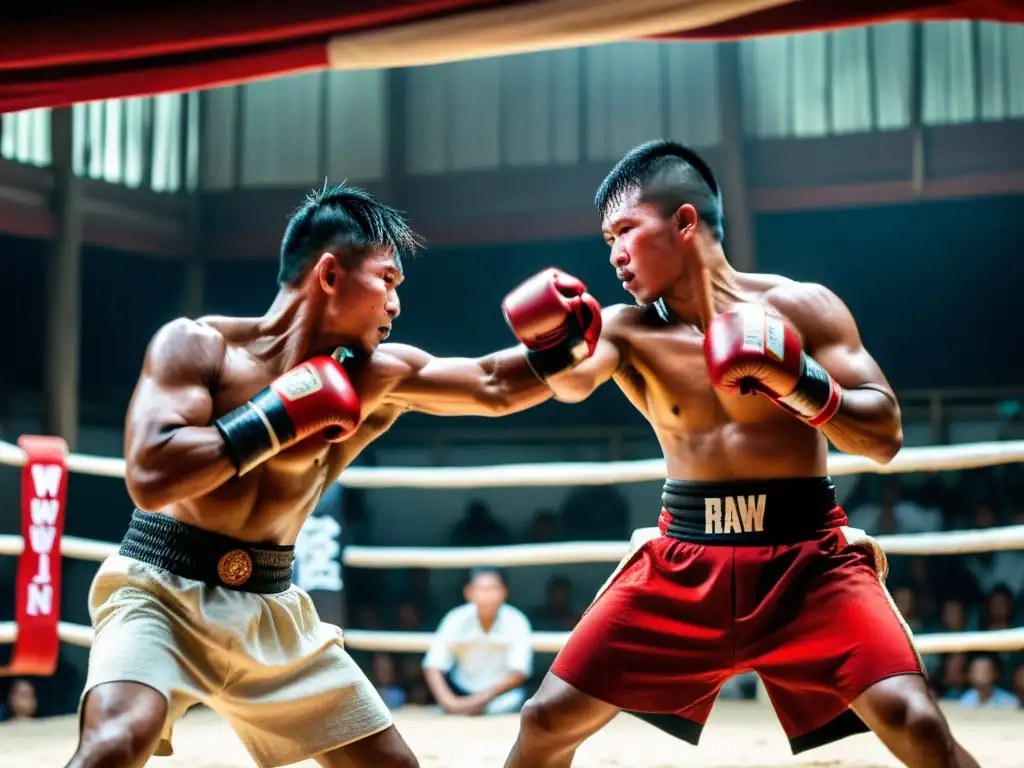 Imagen impactante de una intensa pelea de Lethwei, destacando la brutalidad y tradición del arte marcial tradicional Lethwei Myanmar