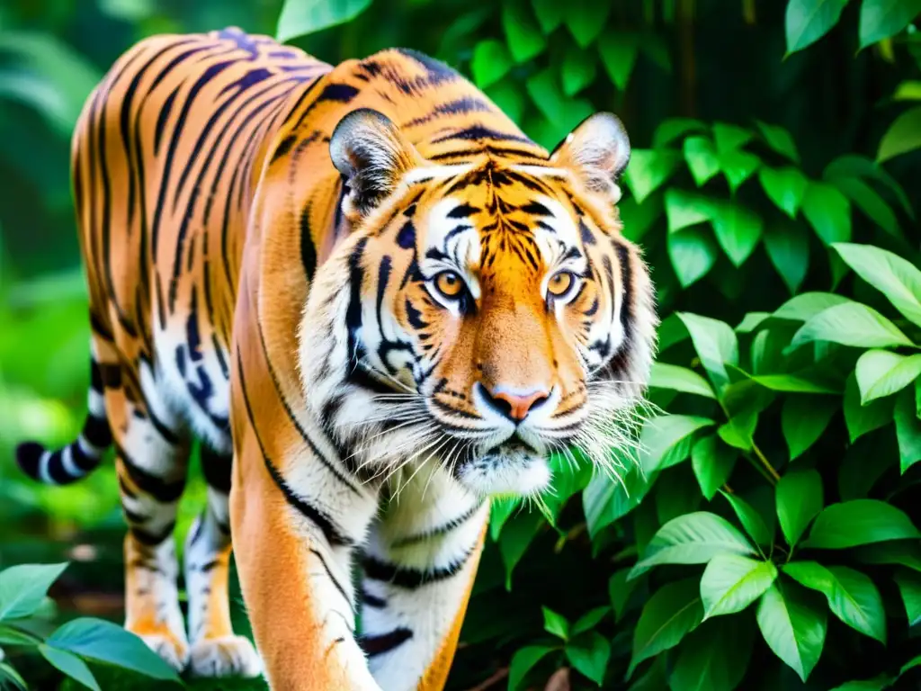 Imagen impactante de un majestuoso tigre de Bengala en su hábitat natural, resaltando su belleza y fuerza