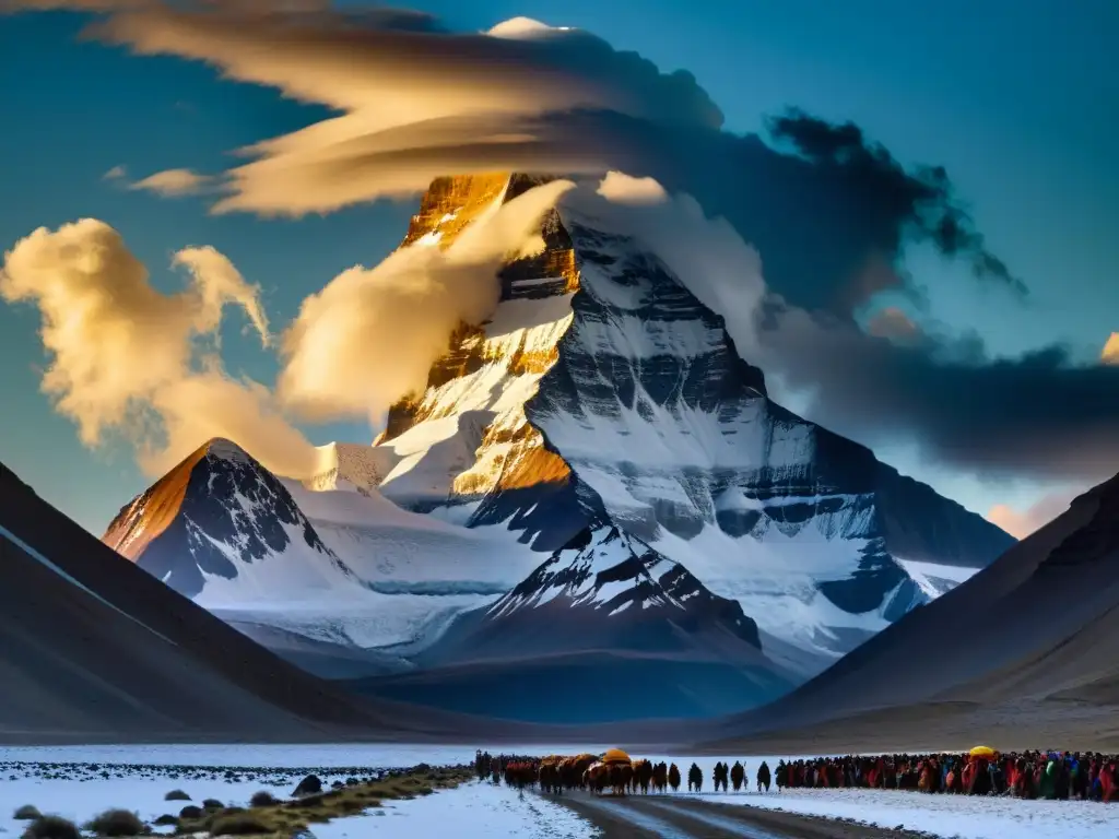 Imagen impactante de peregrinaciones al Monte Kailash, reflejando su belleza y significado espiritual en la cultura asiática