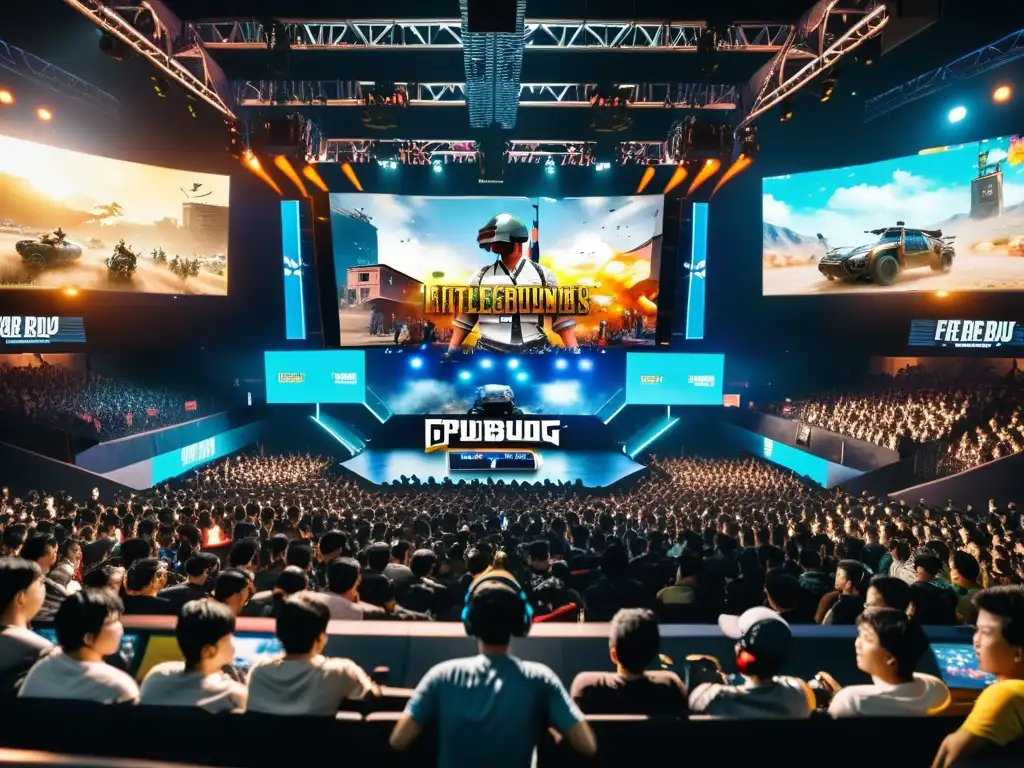 Imagen impactante del torneo de PUBG en Asia, con multitud de espectadores y vibrante energía