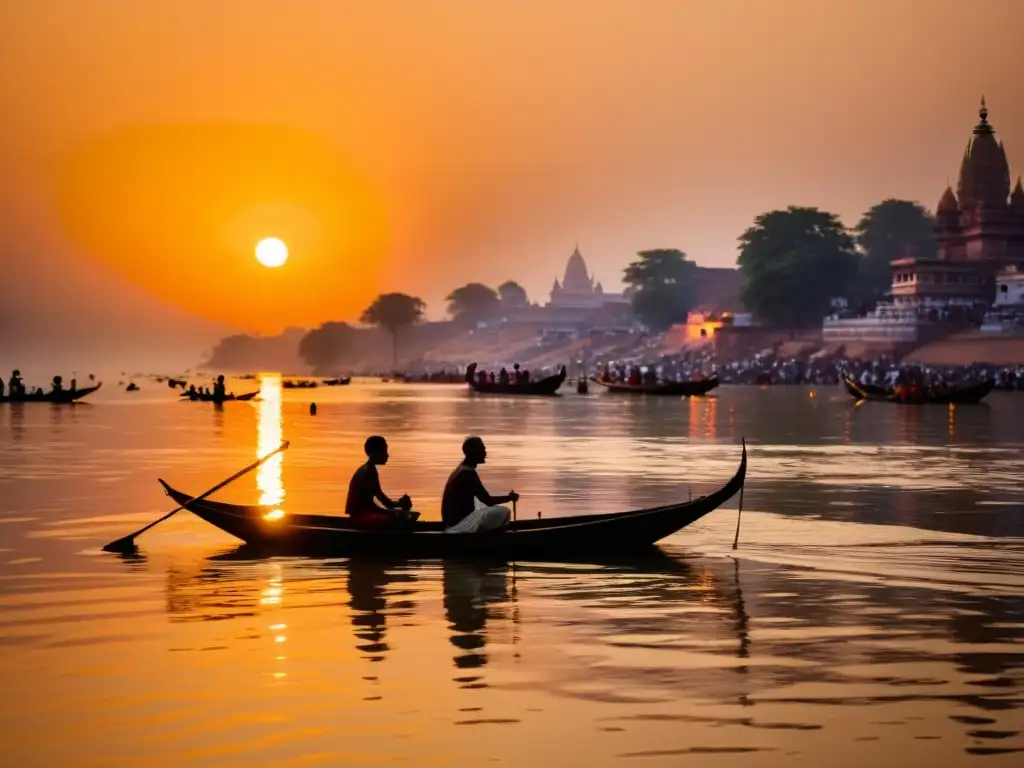 Imagen impactante del río Ganges al amanecer en Varanasi, India