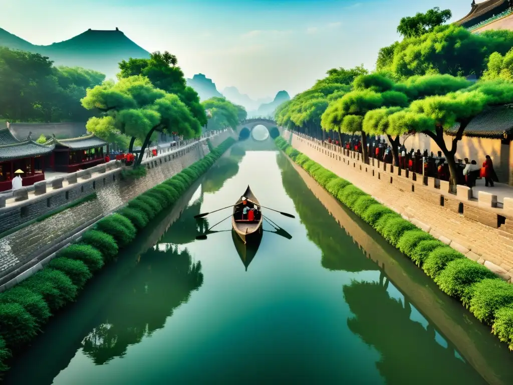 Imagen impresionante del antiguo Canal Imperial en China, con sus redes de agua, puentes de piedra y exuberantes paisajes