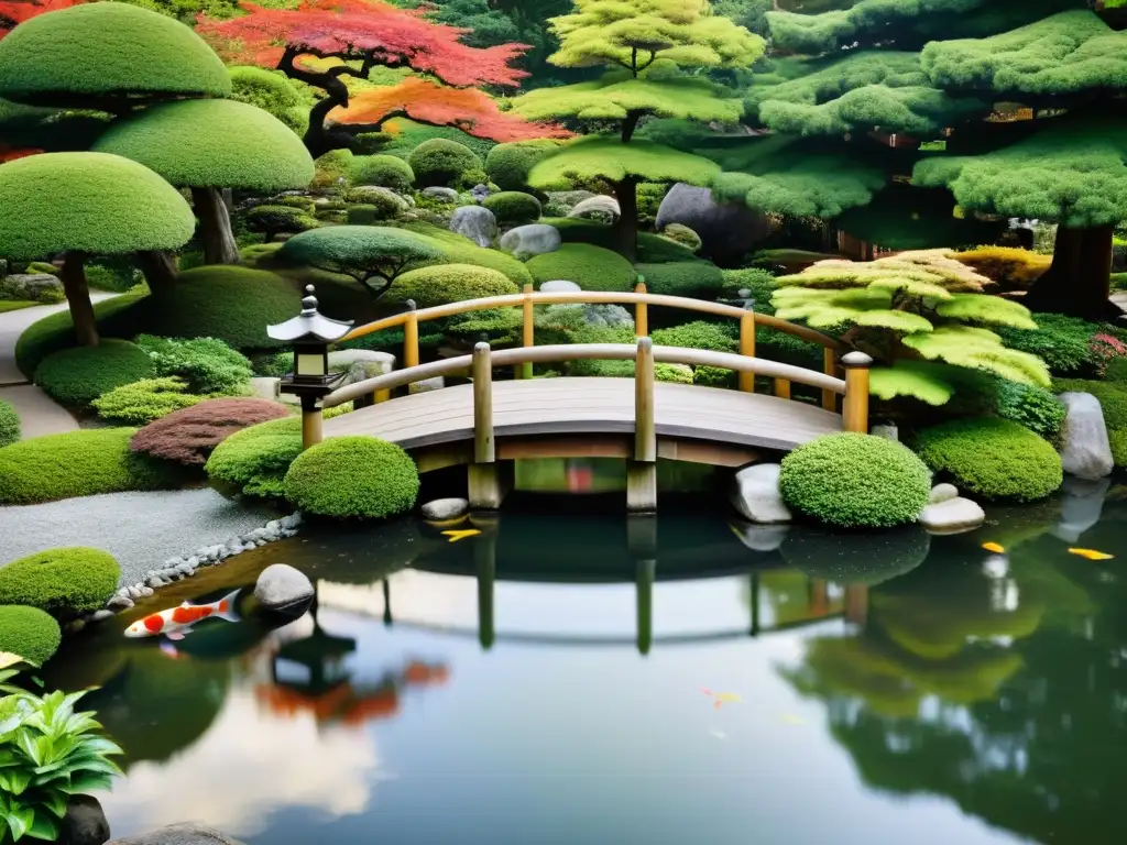 Imagen de un jardín japonés sereno y armonioso, reflejando la Filosofía Oriental para conocimiento práctico