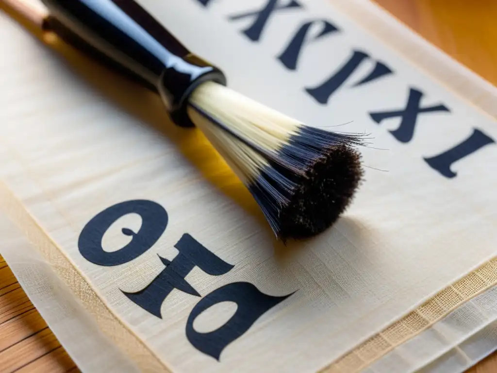 Una imagen que muestra un pincel de caligrafía japonesa sobre papel de arroz, resaltando la artesanía y precisión de la caligrafía japonesa