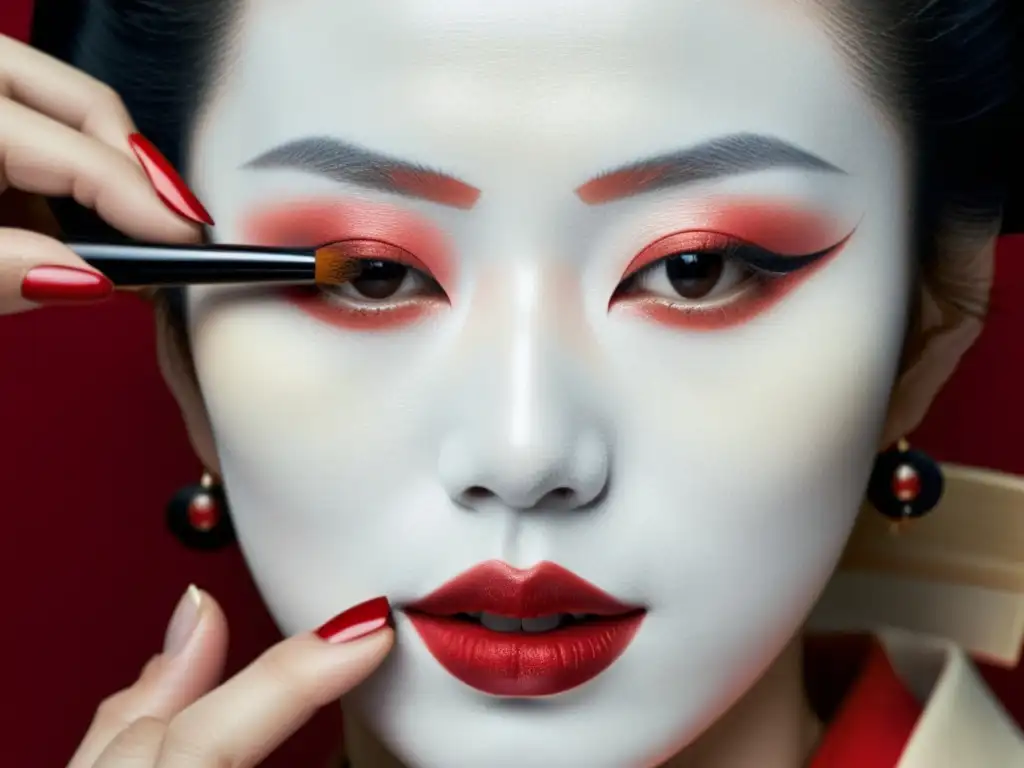 La imagen muestra las rutinas de belleza milenarias de las geishas, con la aplicación meticulosa de maquillaje tradicional