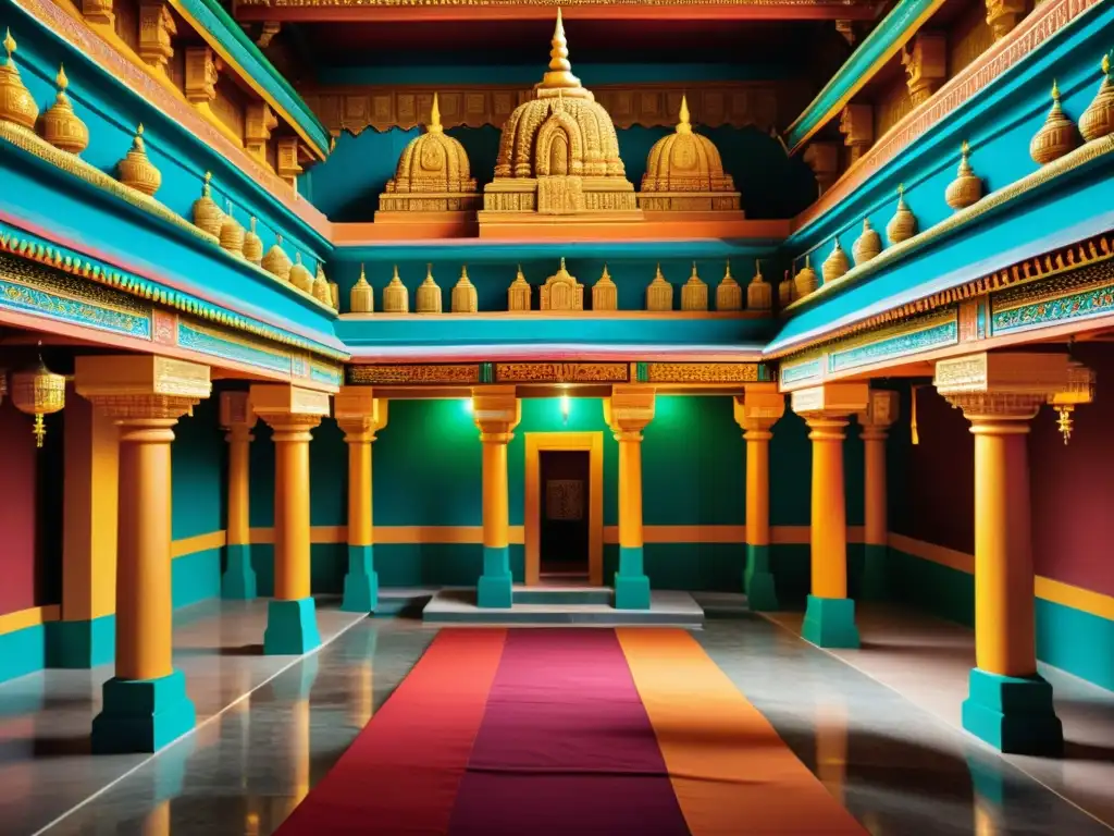 Imagen de un templo hindú con coloridos rituales y adoradores, representando la rica herencia cultural del Hinduismo y el sistema de castas