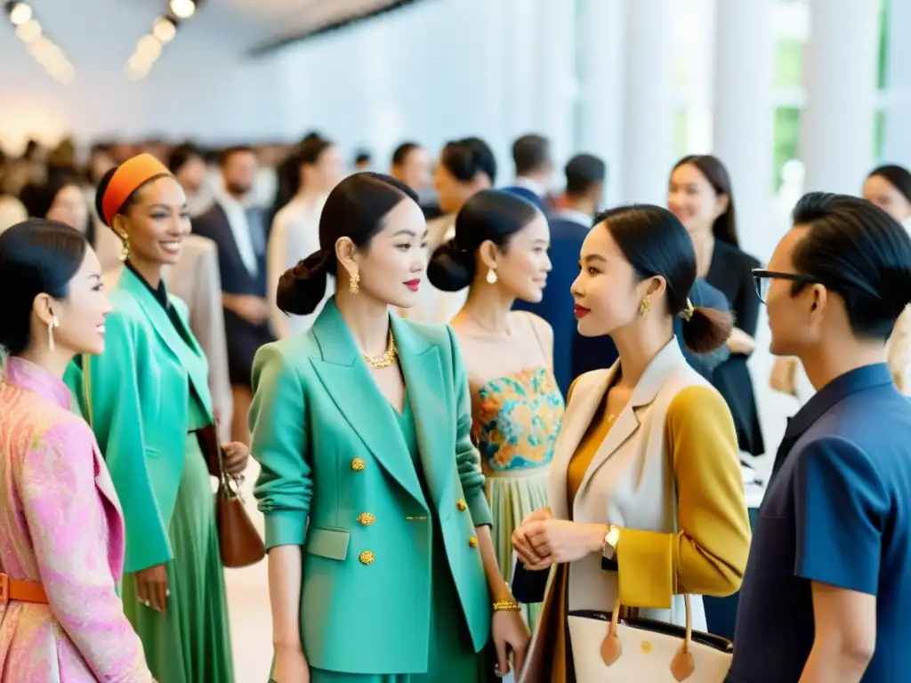 Una imagen vibrante de un evento de moda asiática con tendencias de lujo, donde la elegancia y la innovación se fusionan