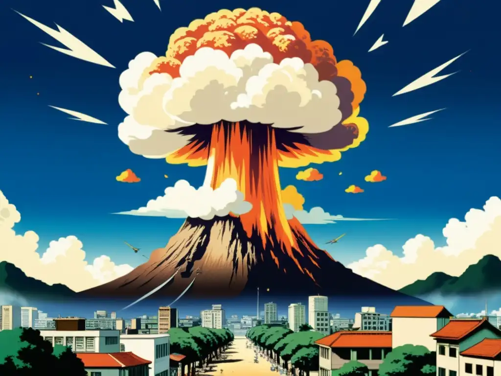 Una impactante imagen que muestra la representación en anime de la historia japonesa del impacto de la bomba atómica en Hiroshima