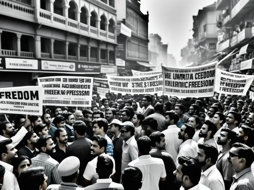 Una impactante imagen en blanco y negro de una concurrida calle en Mumbai, India