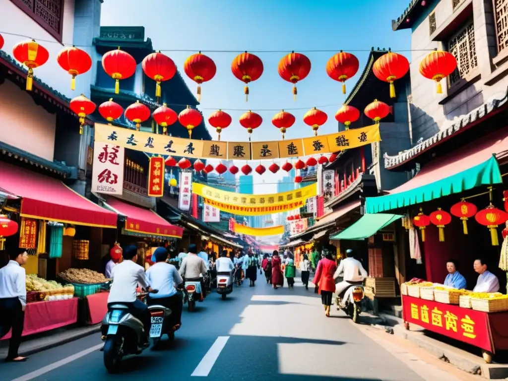 Contrastes urbanos: tradición y modernidad en la bulliciosa ciudad asiática Impacto de la modernización y tradiciones asiáticas en una bulliciosa calle de una ciudad tradicional