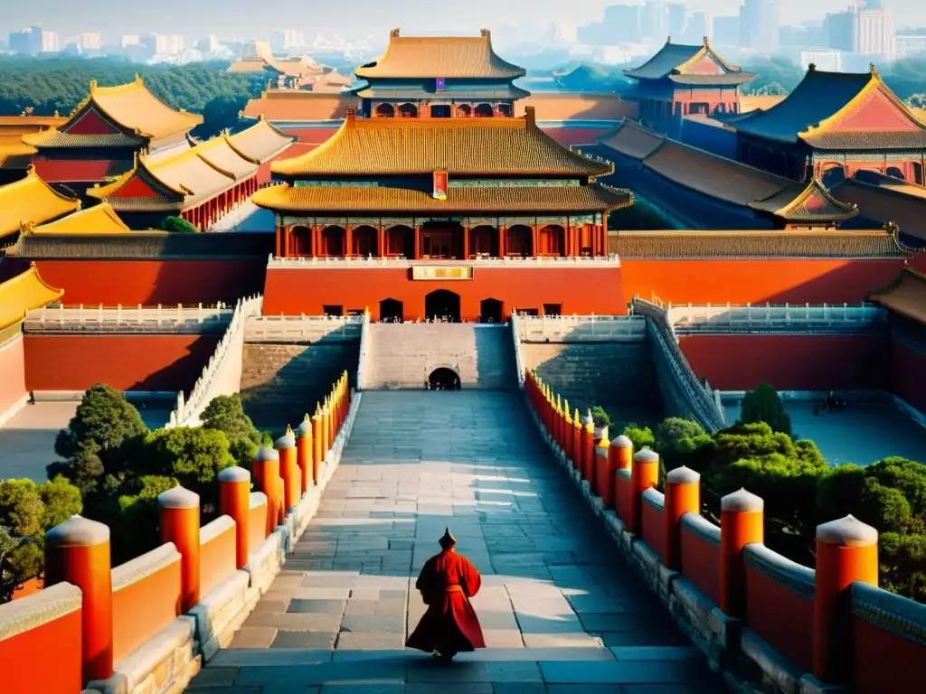 Imponente pintura de Kublai Khan en la Ciudad Prohibida, evocando su legado en la historia y cultura de China