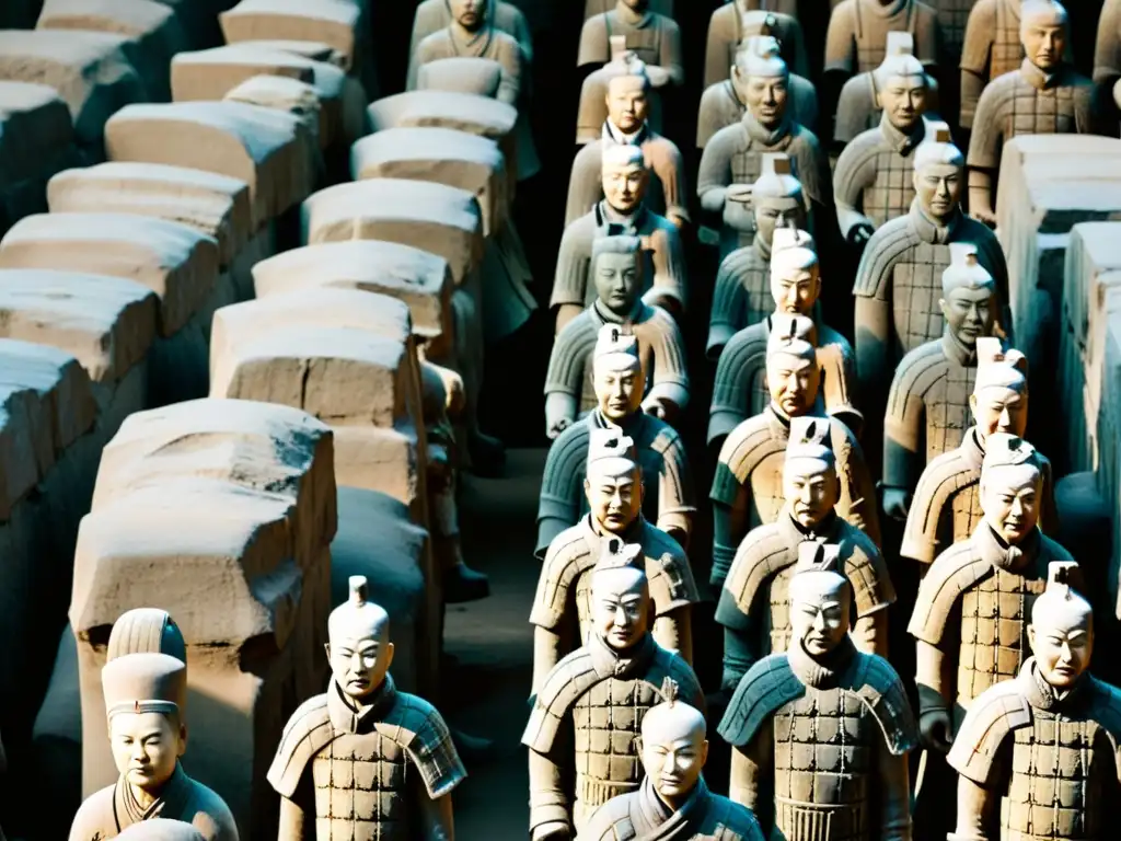 Imponente vista del misterio de los guerreros de terracota en China, destacando la artesanía y la historia de esta maravilla arqueológica