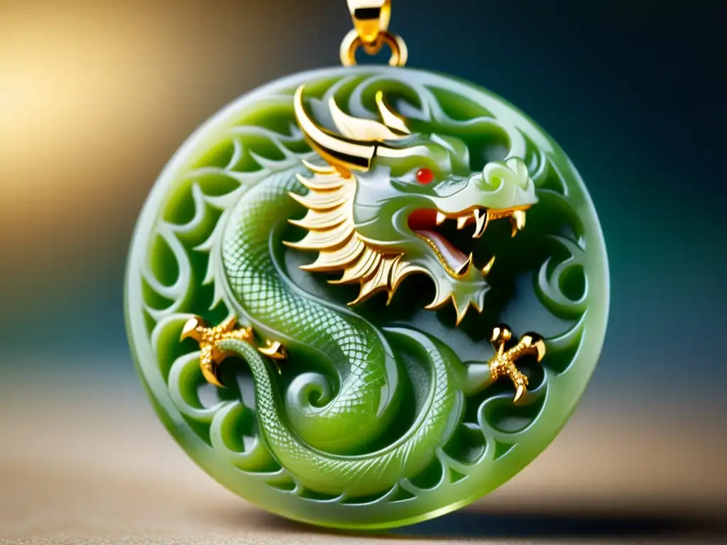 Una impresionante joyería tradicional china simbolismo: colgante de jade esculpido con detalle y calidez