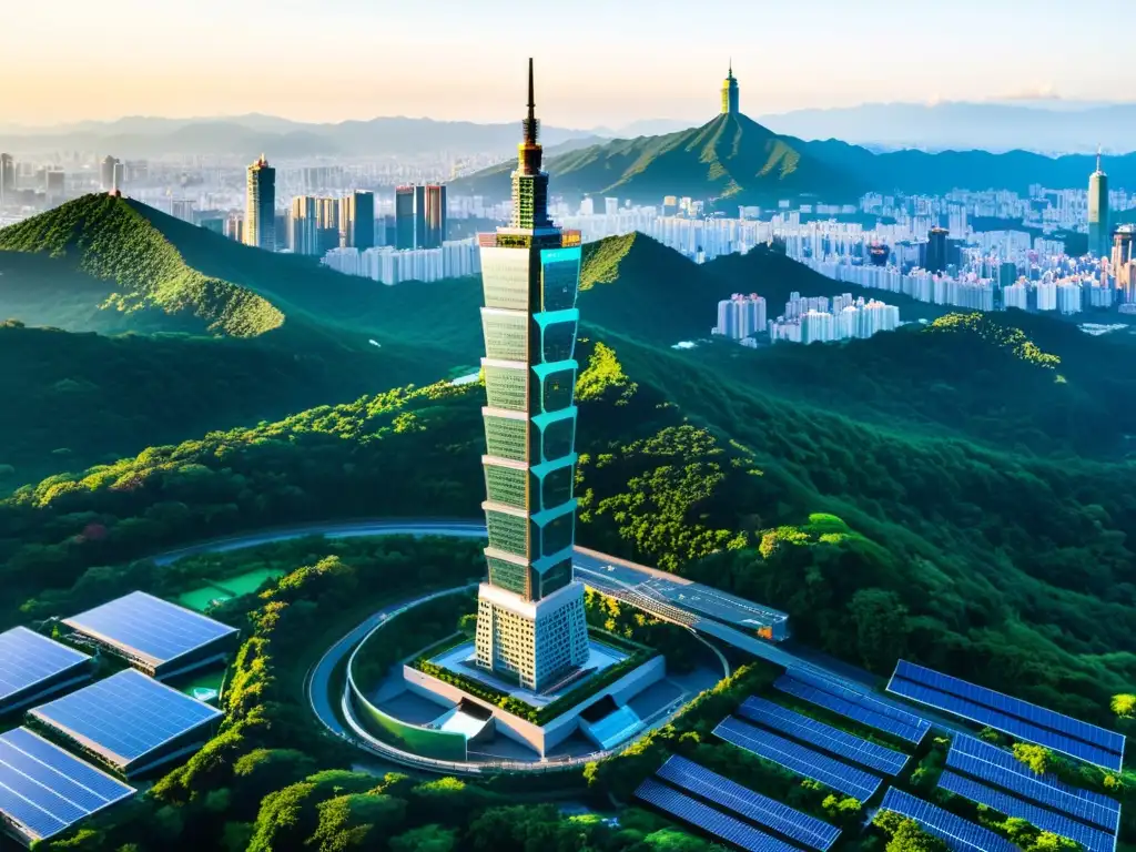 El impresionante rascacielos Taipei 101 en Taiwán con su innovador sistema de amortiguación de viento y características de diseño sostenible