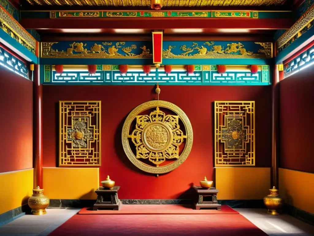 Impresionante sala del trono dorado en la Ciudad Prohibida de Beijing, con detalles ornamentales y riqueza cultural