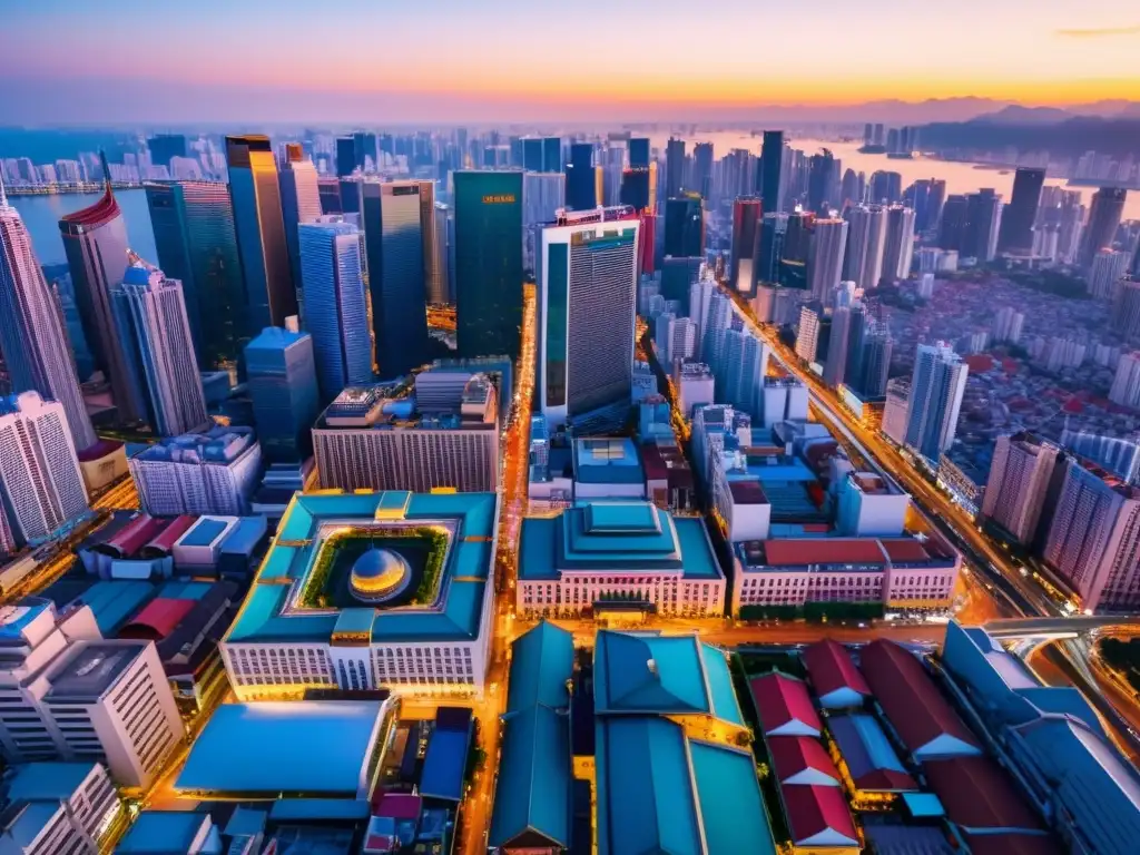 Increíble vista aérea de una bulliciosa ciudad asiática