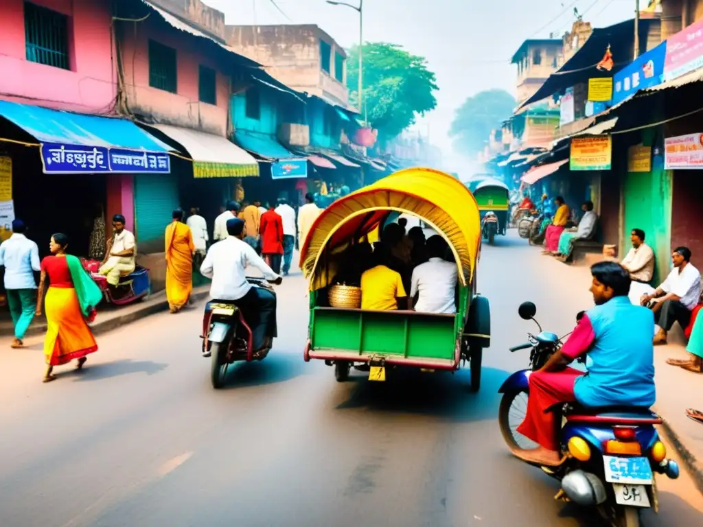 Opinión pública sobre la India: Calle bulliciosa llena de color y vida, reflejo de la diversa cultura y energía del país