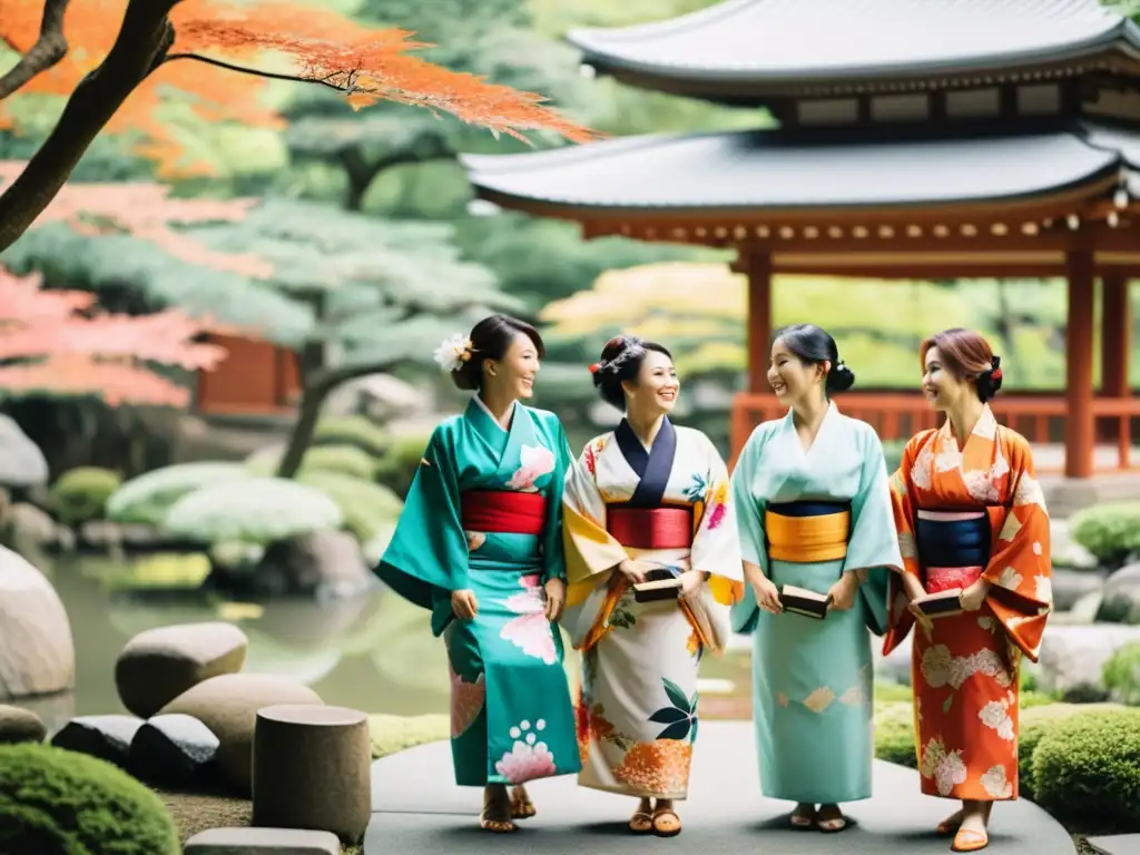 Influencers con Kimono en redes participan en ceremonia del té y caligrafía en jardín japonés, fusionando tradición y modernidad