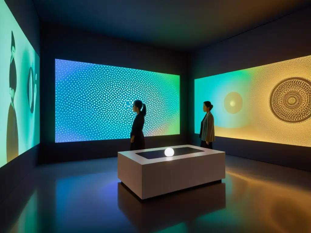 Instalación de arte contemporáneo asiático digital: impacto cultural fusionado en hologramas y esculturas vibrantes