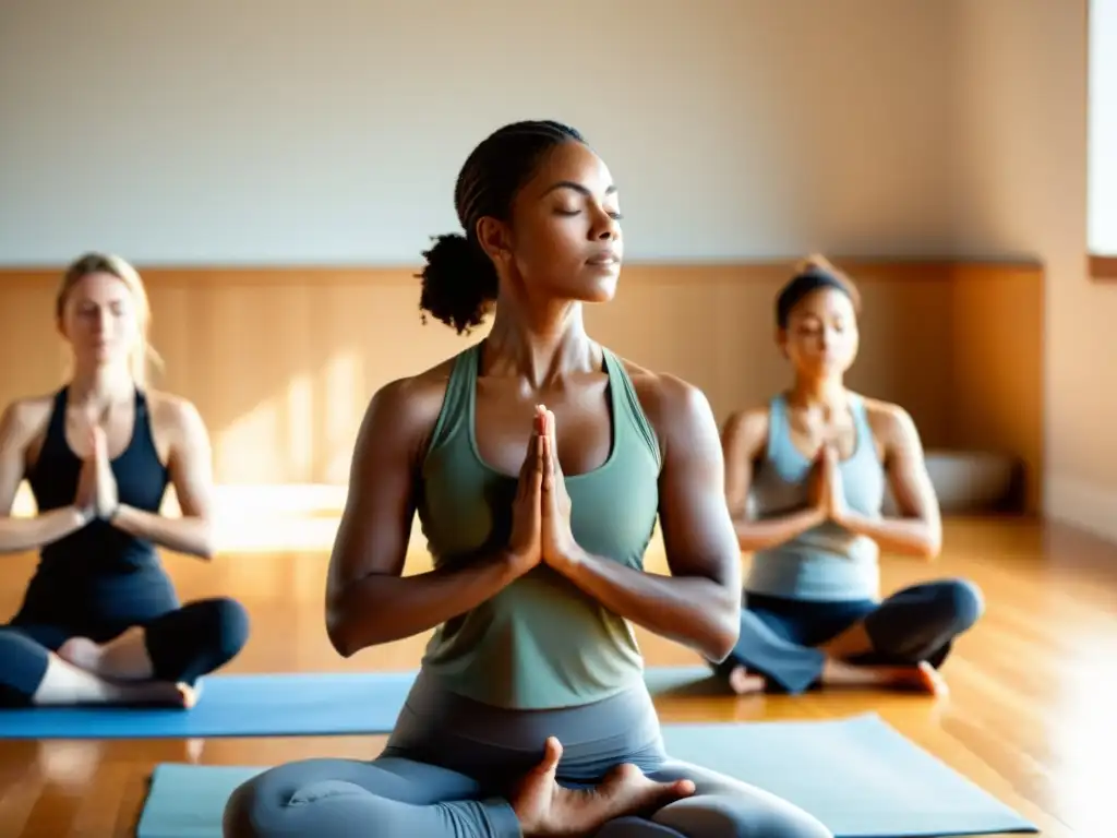 El instructor de yoga guía a sus estudiantes a través de movimientos conscientes, creando un ambiente de atención plena a través del yoga