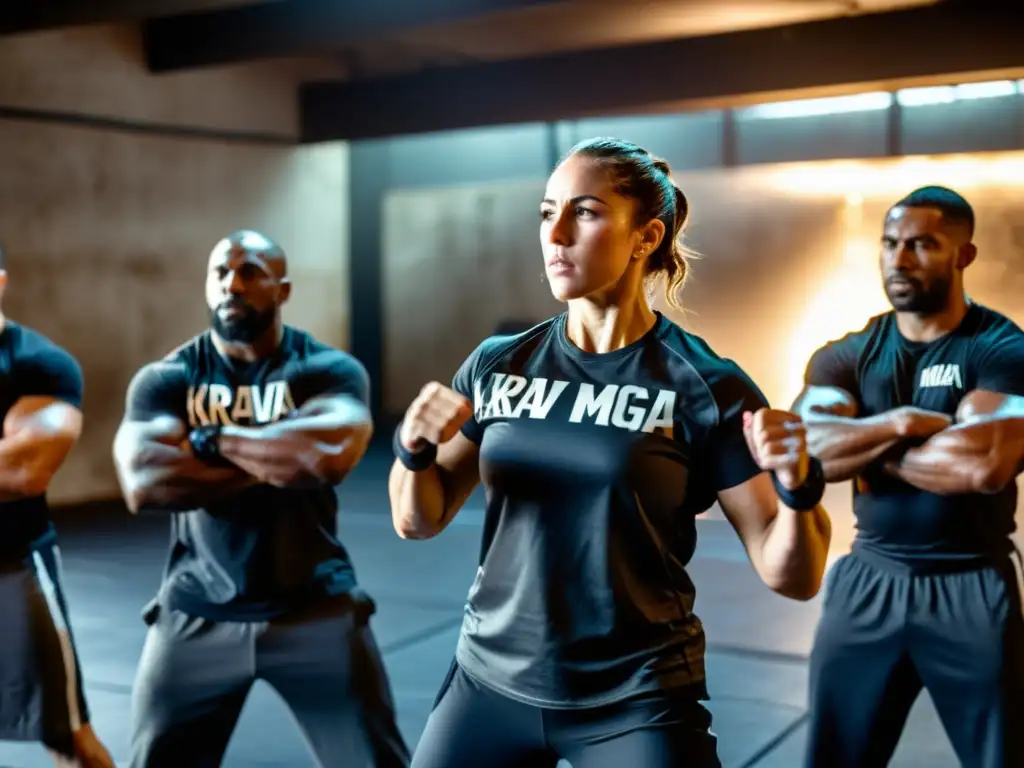 Práctica intensa de Krav Magá en un gimnasio urbano