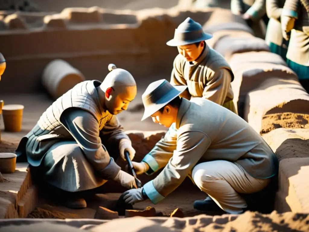 Investigadores excavan meticulosamente los Guerreros de Terracota en Xi'an, China, mostrando dedicación y precisión en la conservación de estos artefactos de la Obsesión Qin por la inmortalidad