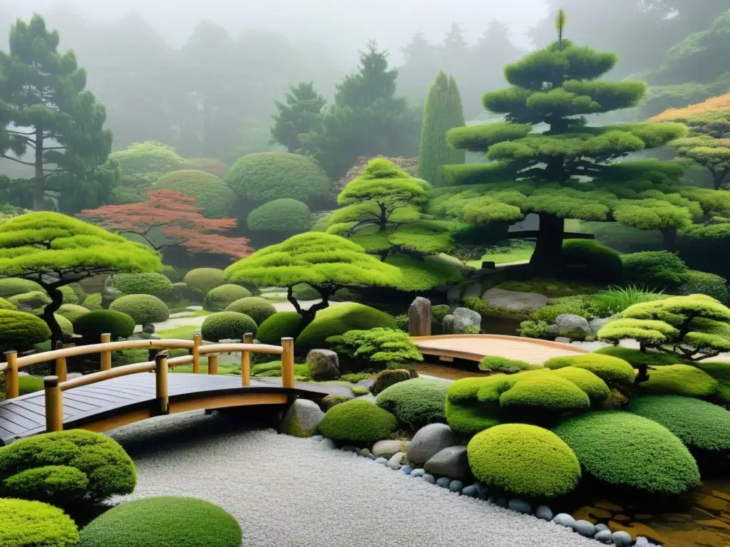 Jardín Zen japonés con diseño paisajístico que evoca la serenidad y el significado cultural asiático