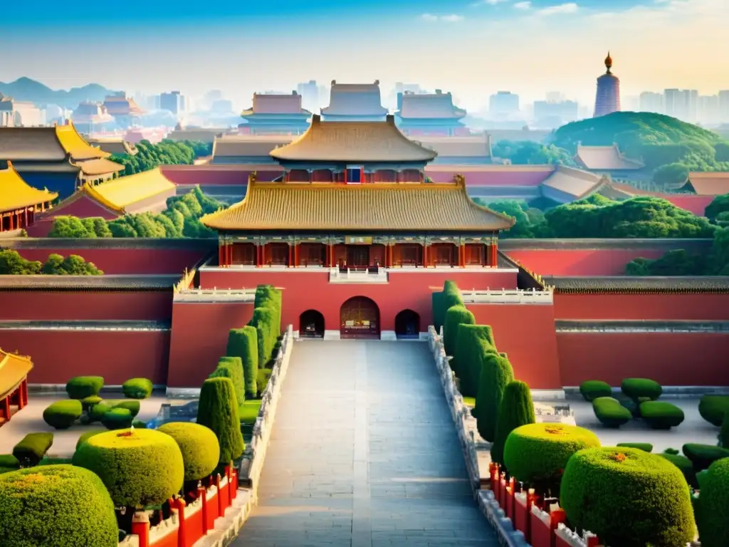 Jardines imperiales de Beijing: una vista serena y majestuosa de la Metrópolis Prohibida, con arquitectura china tradicional y exuberantes jardines