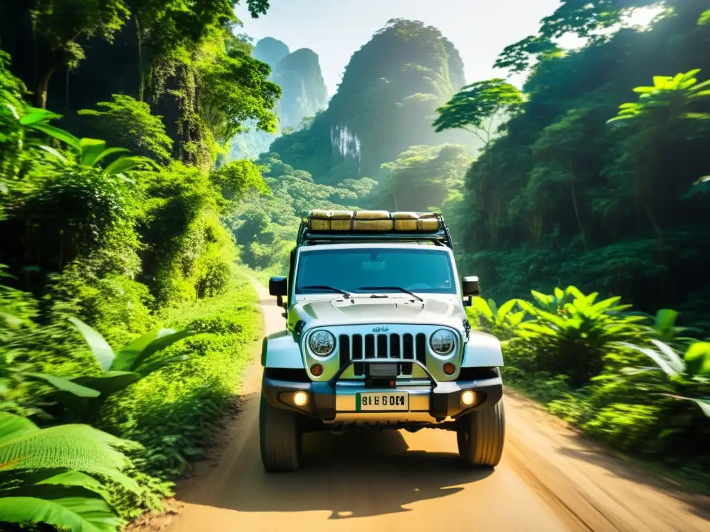 Un Jeep de lujo surcando la exuberante selva de Tailandia