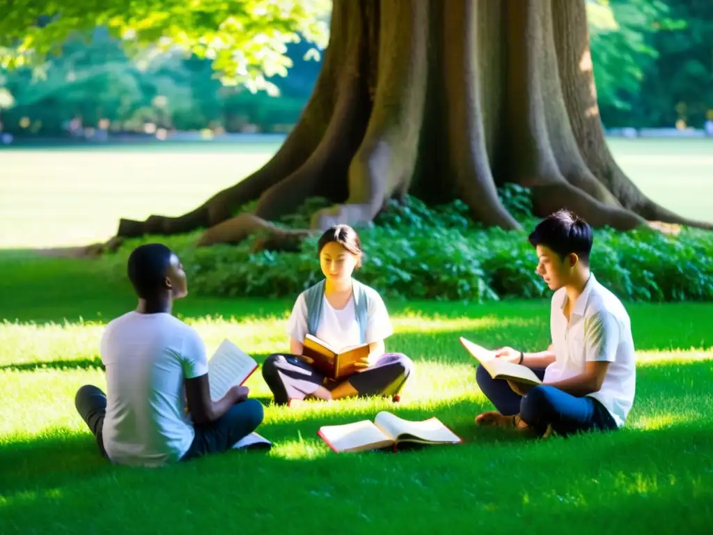 Jóvenes en círculo meditando en la naturaleza, adaptación del Budismo a jóvenes