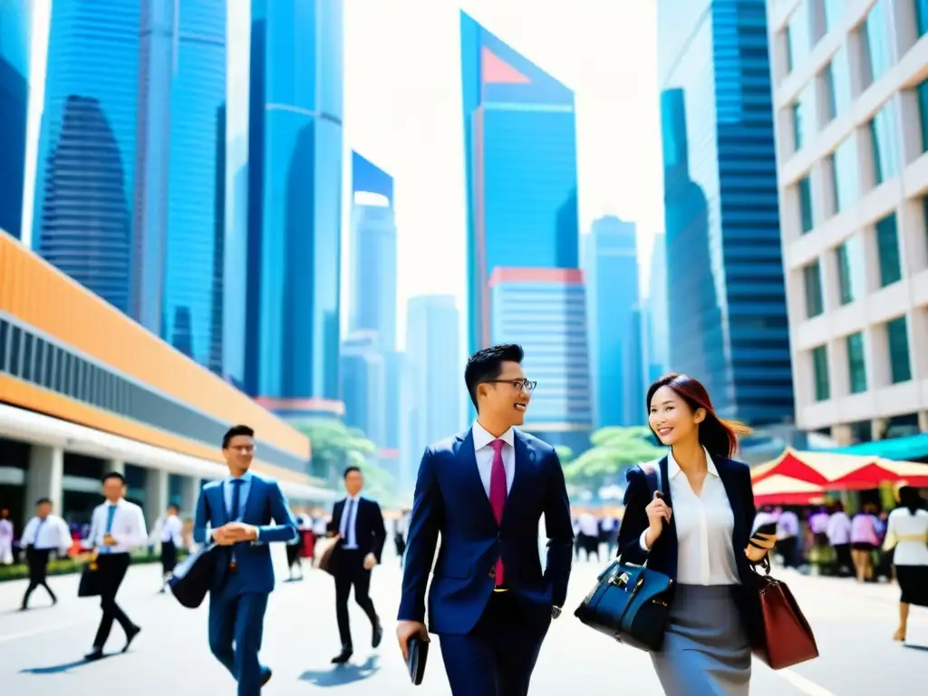 Jóvenes profesionales en una bulliciosa calle de Asia, reflejando las tasas de empleabilidad en Educación Superior Asia