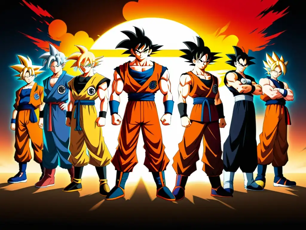 Goku, de Dragon Ball, junto a otros héroes del manga y anime en una pose dinámica y detallada